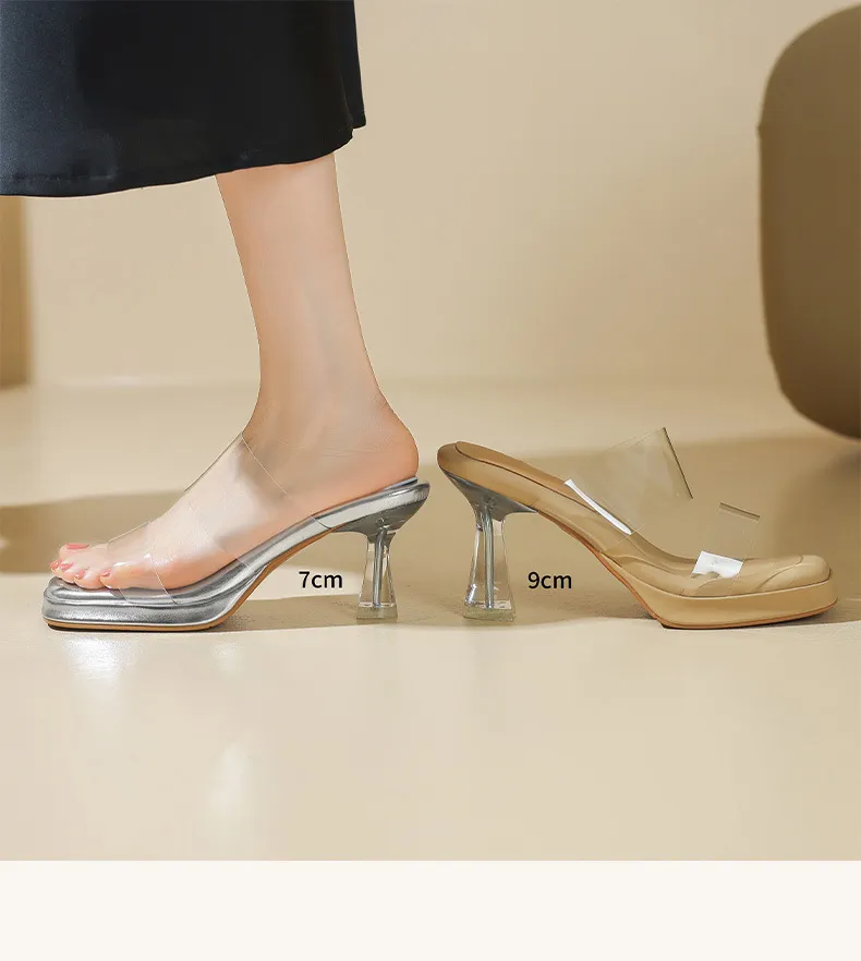 Spring/Summer Slip-on Fashion Women's Slip-on Sandals with Square Toes and Chunky Heels