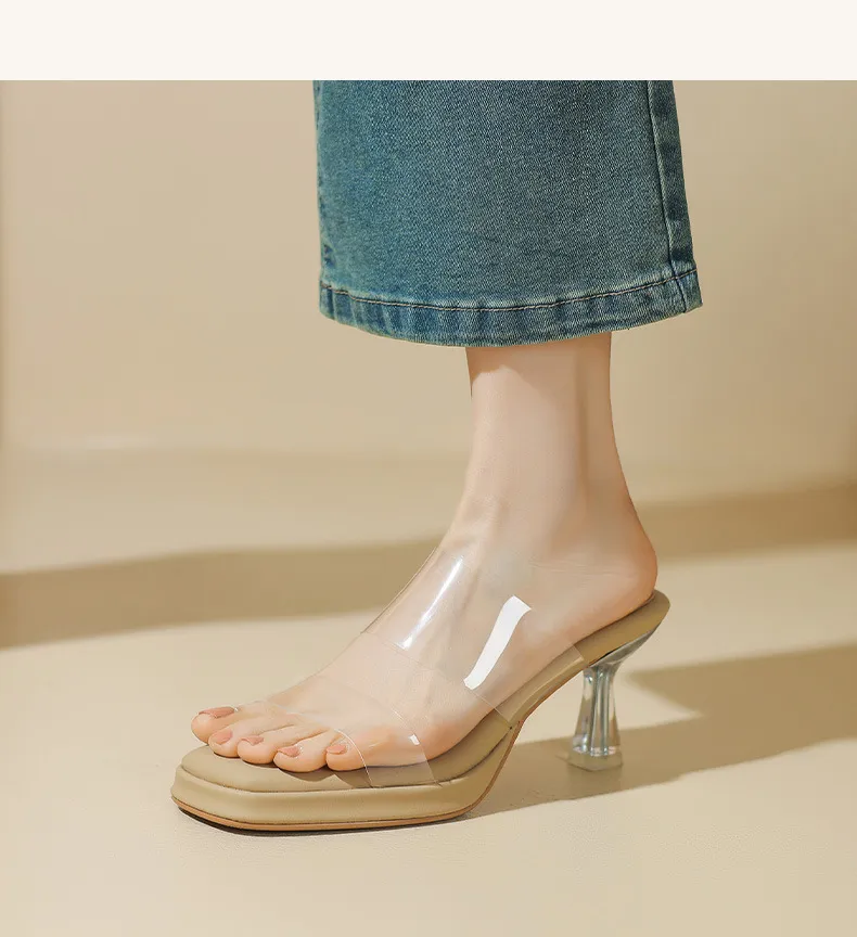 Spring/Summer Slip-on Fashion Women's Slip-on Sandals with Square Toes and Chunky Heels
