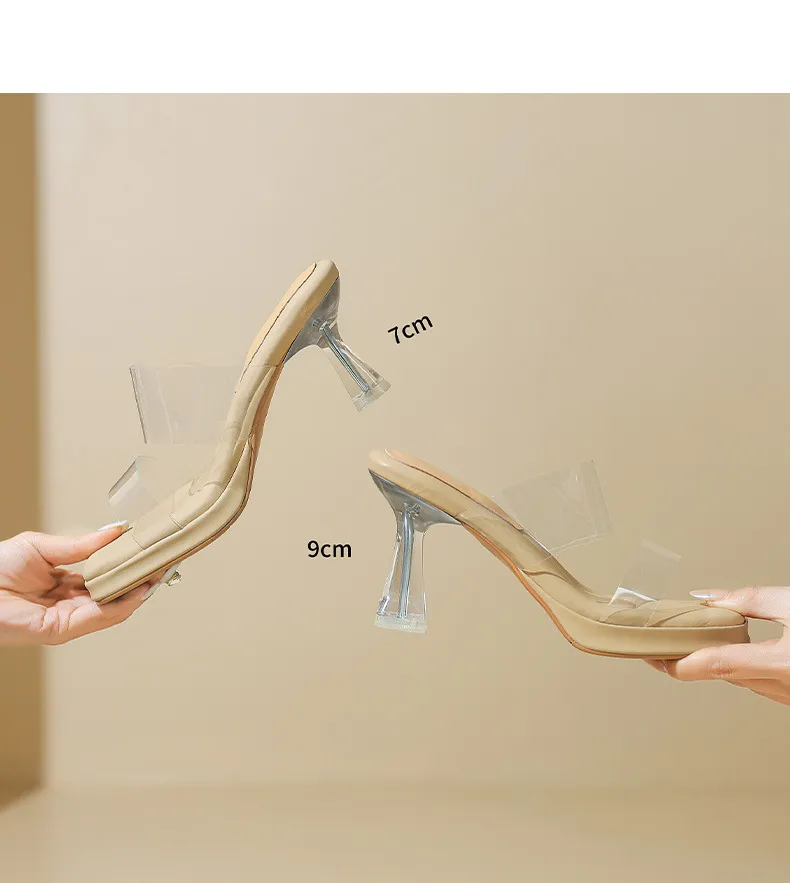 Spring/Summer Slip-on Fashion Women's Slip-on Sandals with Square Toes and Chunky Heels