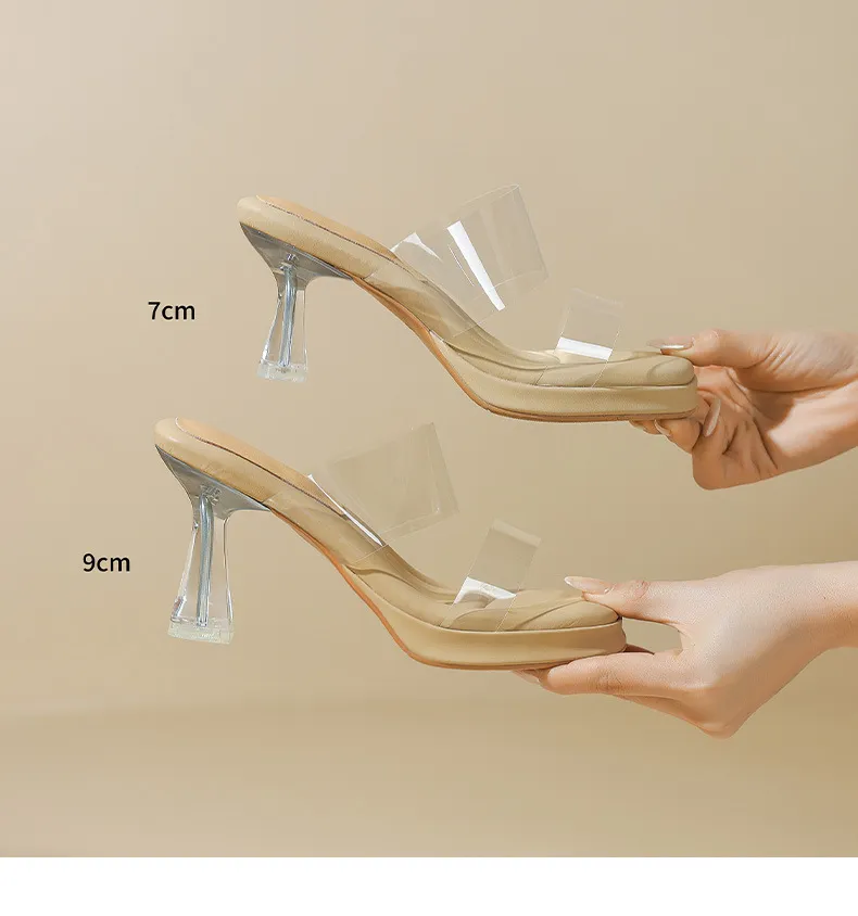 Spring/Summer Slip-on Fashion Women's Slip-on Sandals with Square Toes and Chunky Heels