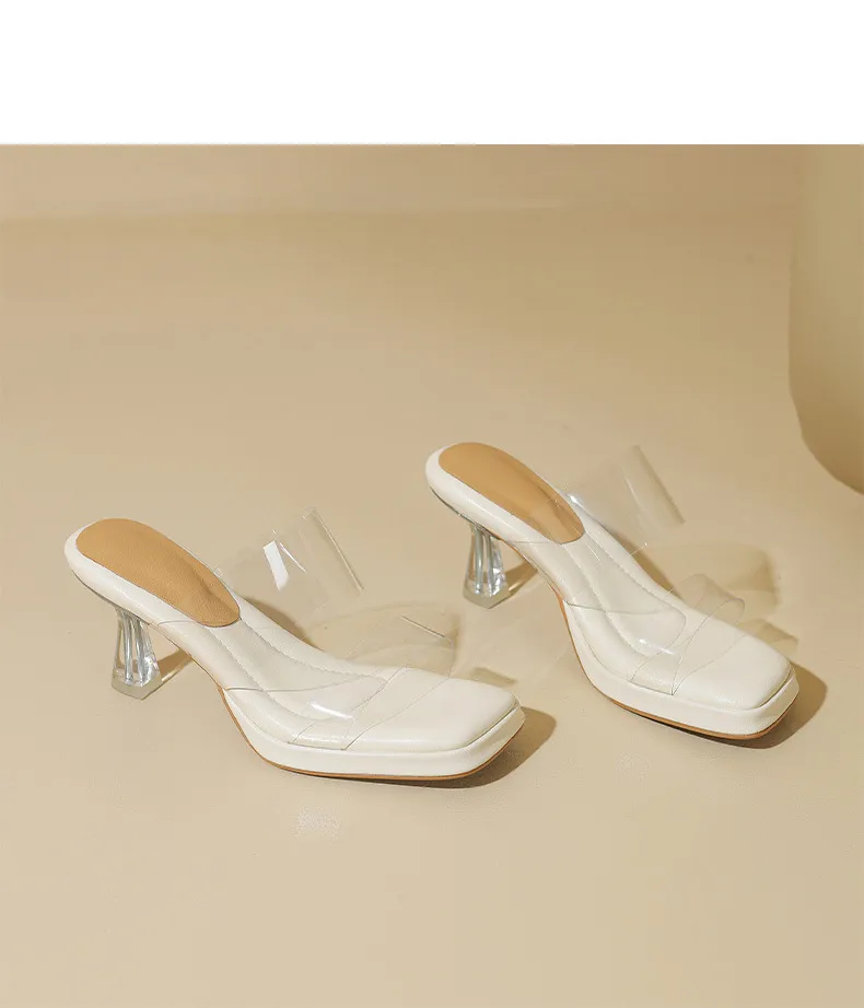 Spring/Summer Slip-on Fashion Women's Slip-on Sandals with Square Toes and Chunky Heels