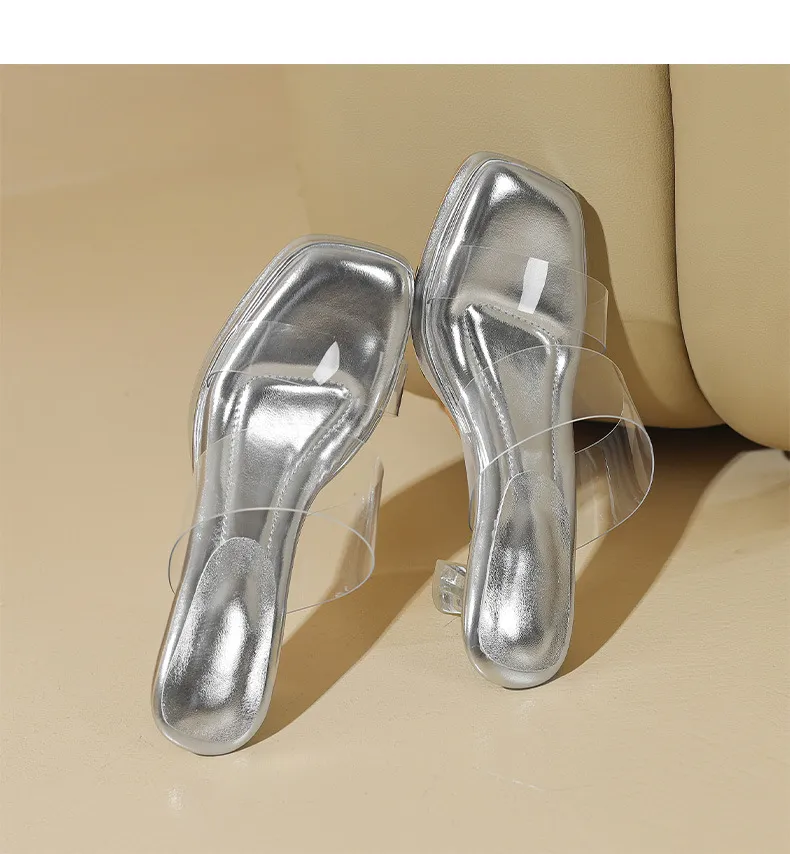 Spring/Summer Slip-on Fashion Women's Slip-on Sandals with Square Toes and Chunky Heels