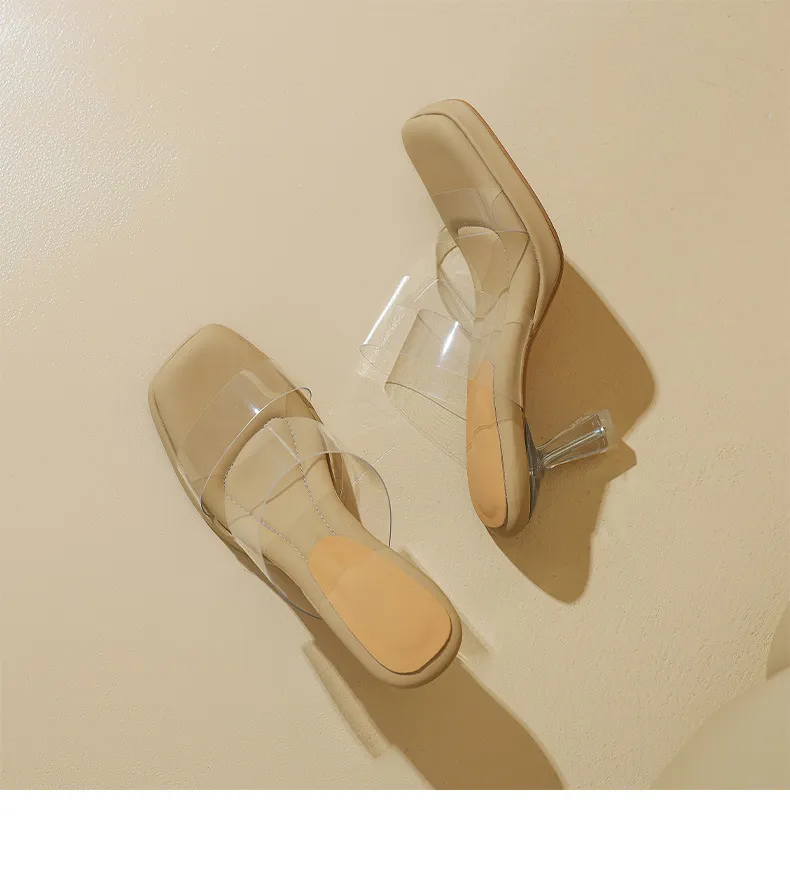 Spring/Summer Slip-on Fashion Women's Slip-on Sandals with Square Toes and Chunky Heels