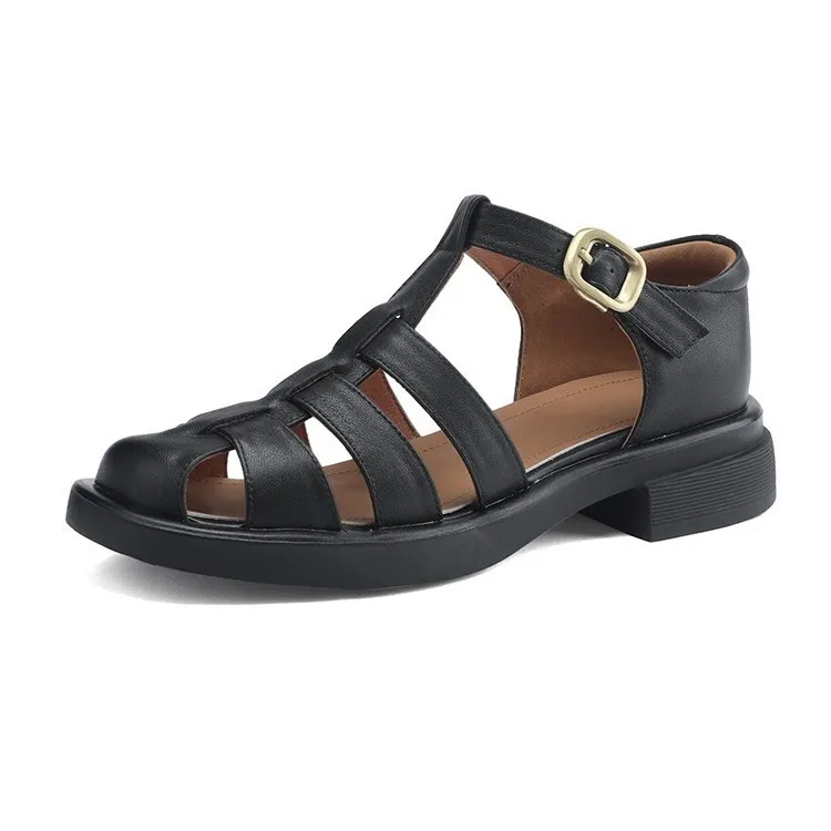 Summer retro French-style closed-toe women's shoes, plus sizes 34-39, 40, 41, 42, Roman sandals