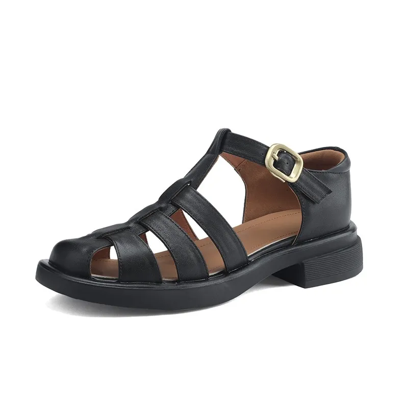 Summer retro French-style closed-toe women's shoes, plus sizes 34-39, 40, 41, 42, Roman sandals