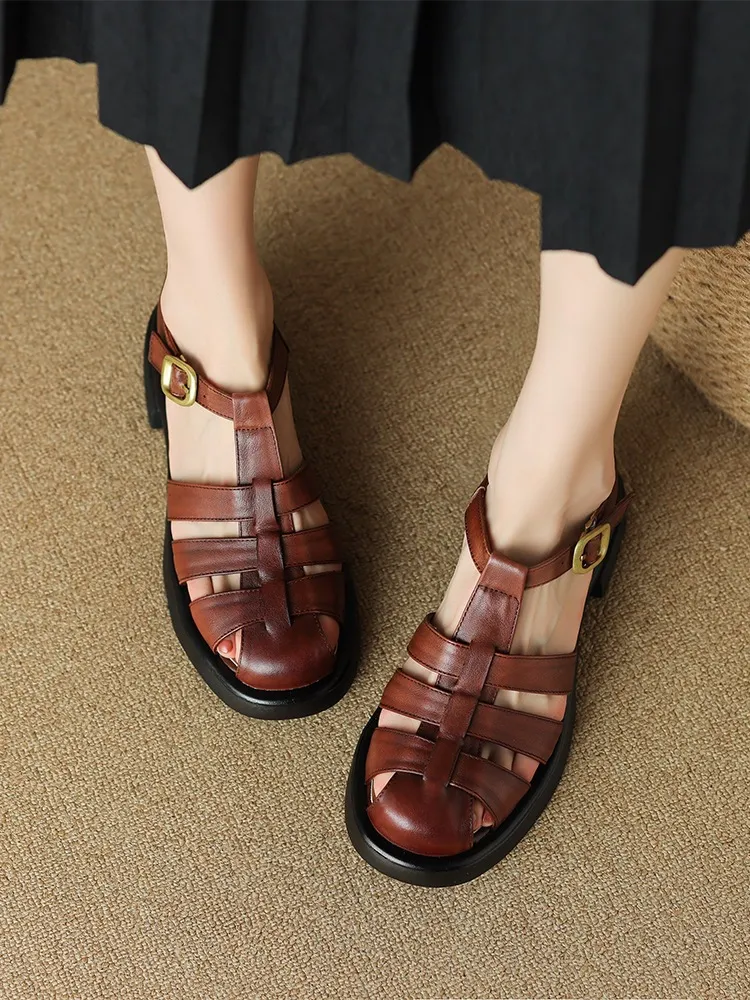Summer retro French-style closed-toe women's shoes, plus sizes 34-39, 40, 41, 42, Roman sandals