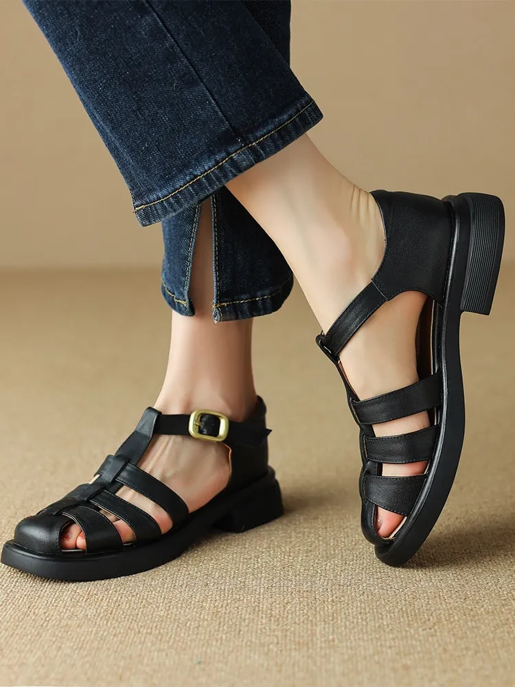 Summer retro French-style closed-toe women's shoes, plus sizes 34-39, 40, 41, 42, Roman sandals