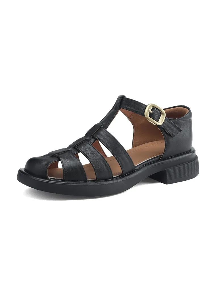 Summer retro French-style closed-toe women's shoes, plus sizes 34-39, 40, 41, 42, Roman sandals