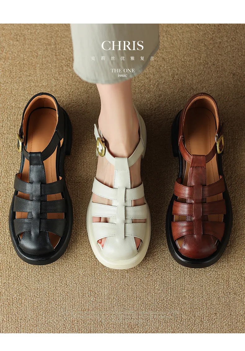 Summer retro French-style closed-toe women's shoes, plus sizes 34-39, 40, 41, 42, Roman sandals