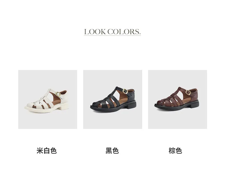 Summer retro French-style closed-toe women's shoes, plus sizes 34-39, 40, 41, 42, Roman sandals