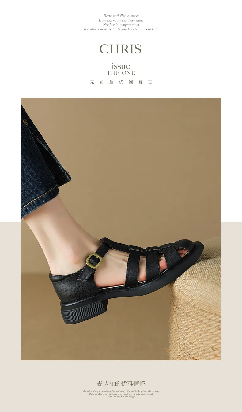 Summer retro French-style closed-toe women's shoes, plus sizes 34-39, 40, 41, 42, Roman sandals