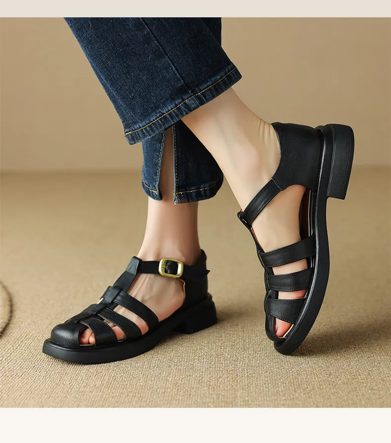 Summer retro French-style closed-toe women's shoes, plus sizes 34-39, 40, 41, 42, Roman sandals