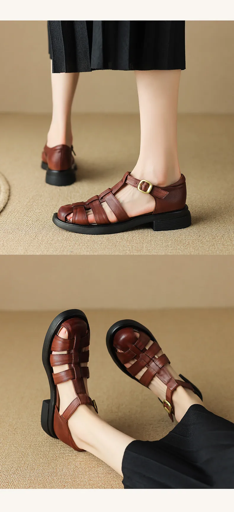 Summer retro French-style closed-toe women's shoes, plus sizes 34-39, 40, 41, 42, Roman sandals