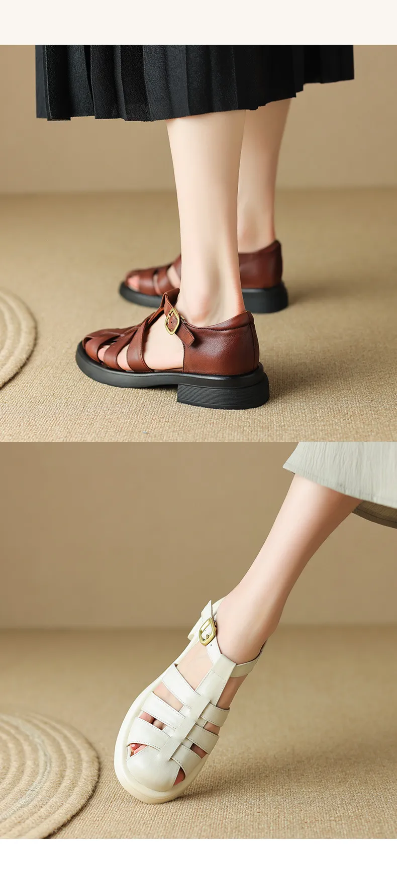 Summer retro French-style closed-toe women's shoes, plus sizes 34-39, 40, 41, 42, Roman sandals