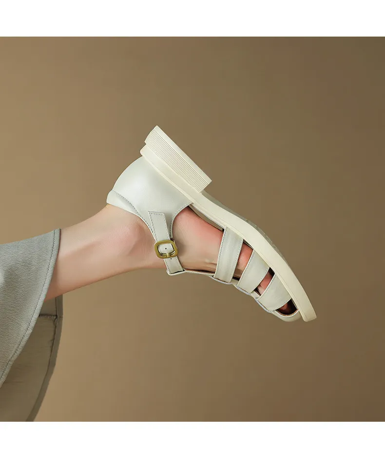 Summer retro French-style closed-toe women's shoes, plus sizes 34-39, 40, 41, 42, Roman sandals
