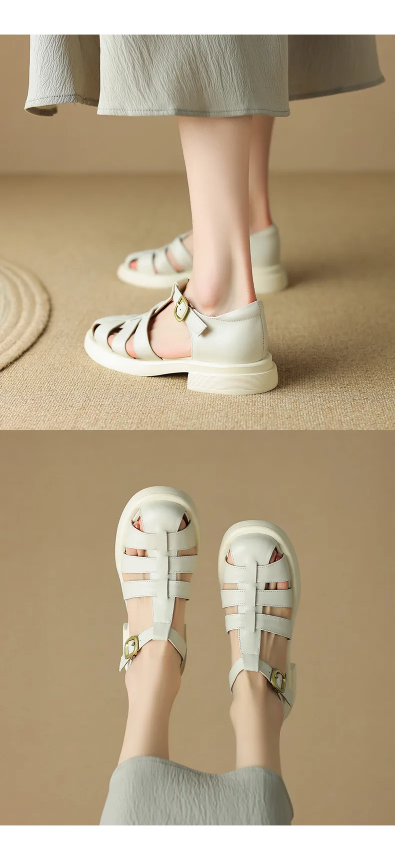 Summer retro French-style closed-toe women's shoes, plus sizes 34-39, 40, 41, 42, Roman sandals
