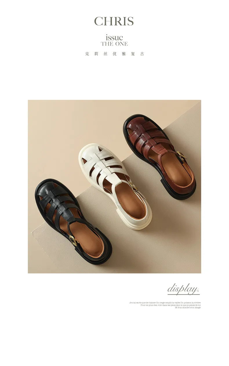Summer retro French-style closed-toe women's shoes, plus sizes 34-39, 40, 41, 42, Roman sandals