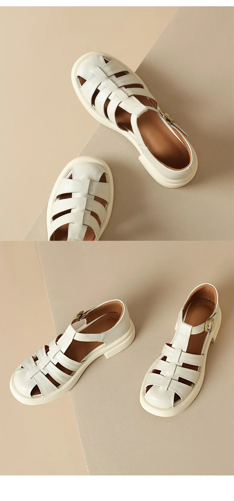 Summer retro French-style closed-toe women's shoes, plus sizes 34-39, 40, 41, 42, Roman sandals