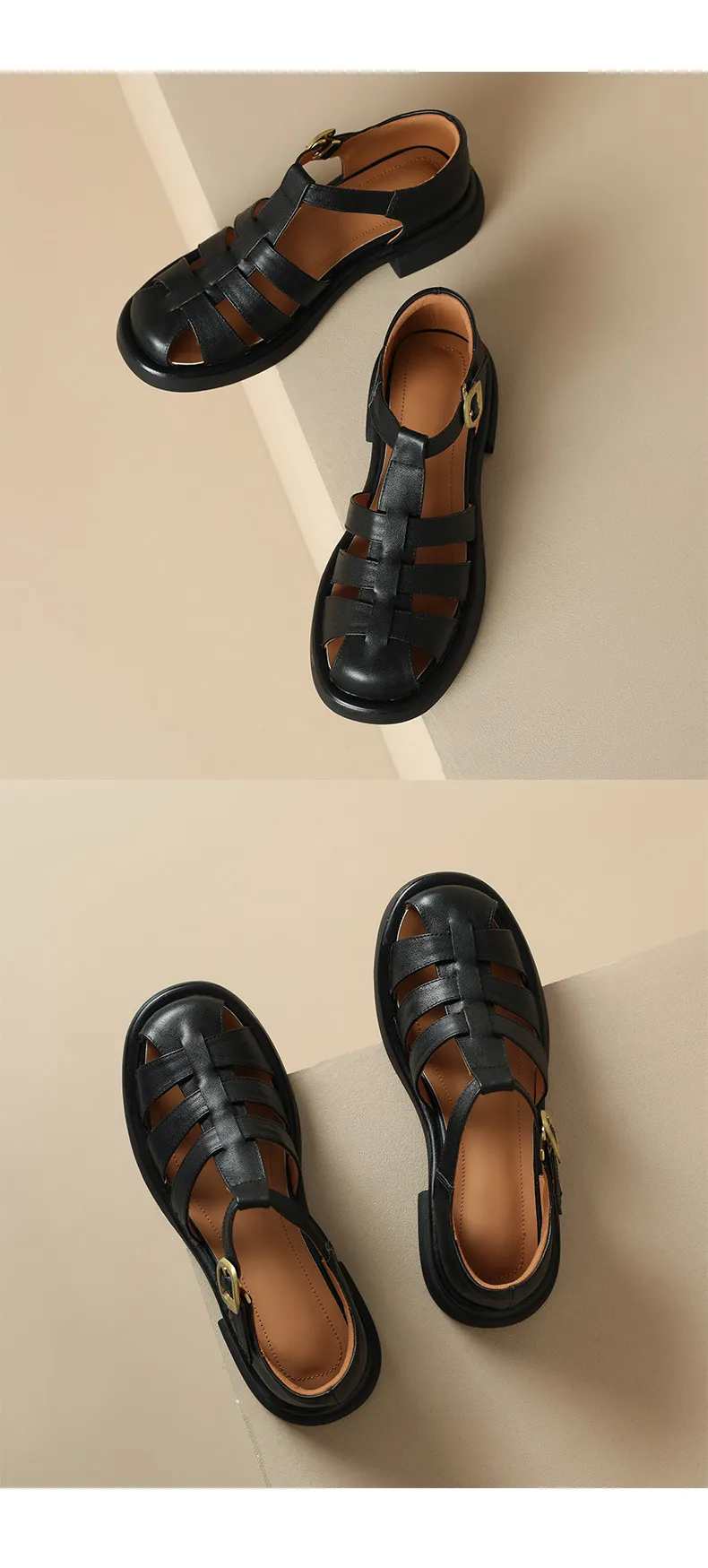 Summer retro French-style closed-toe women's shoes, plus sizes 34-39, 40, 41, 42, Roman sandals