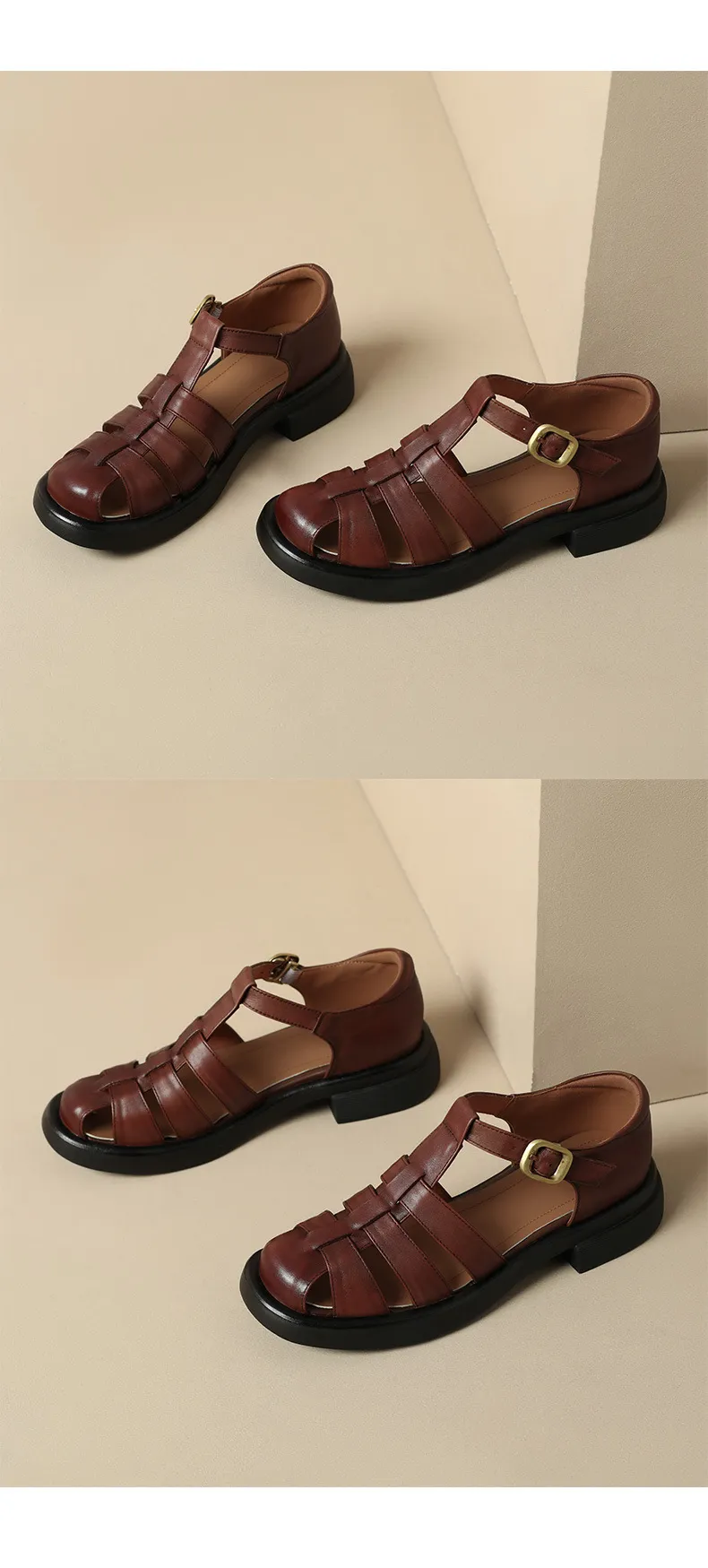 Summer retro French-style closed-toe women's shoes, plus sizes 34-39, 40, 41, 42, Roman sandals