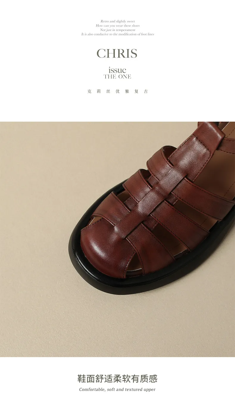 Summer retro French-style closed-toe women's shoes, plus sizes 34-39, 40, 41, 42, Roman sandals