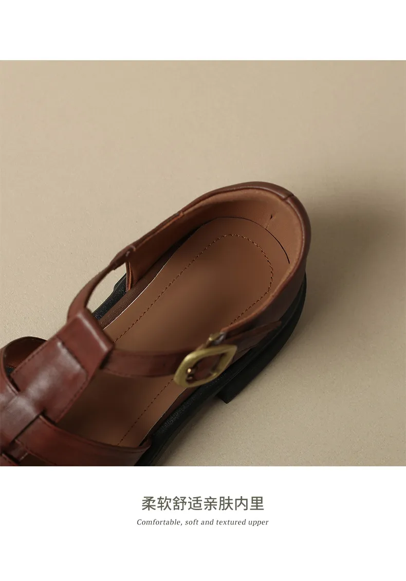 Summer retro French-style closed-toe women's shoes, plus sizes 34-39, 40, 41, 42, Roman sandals