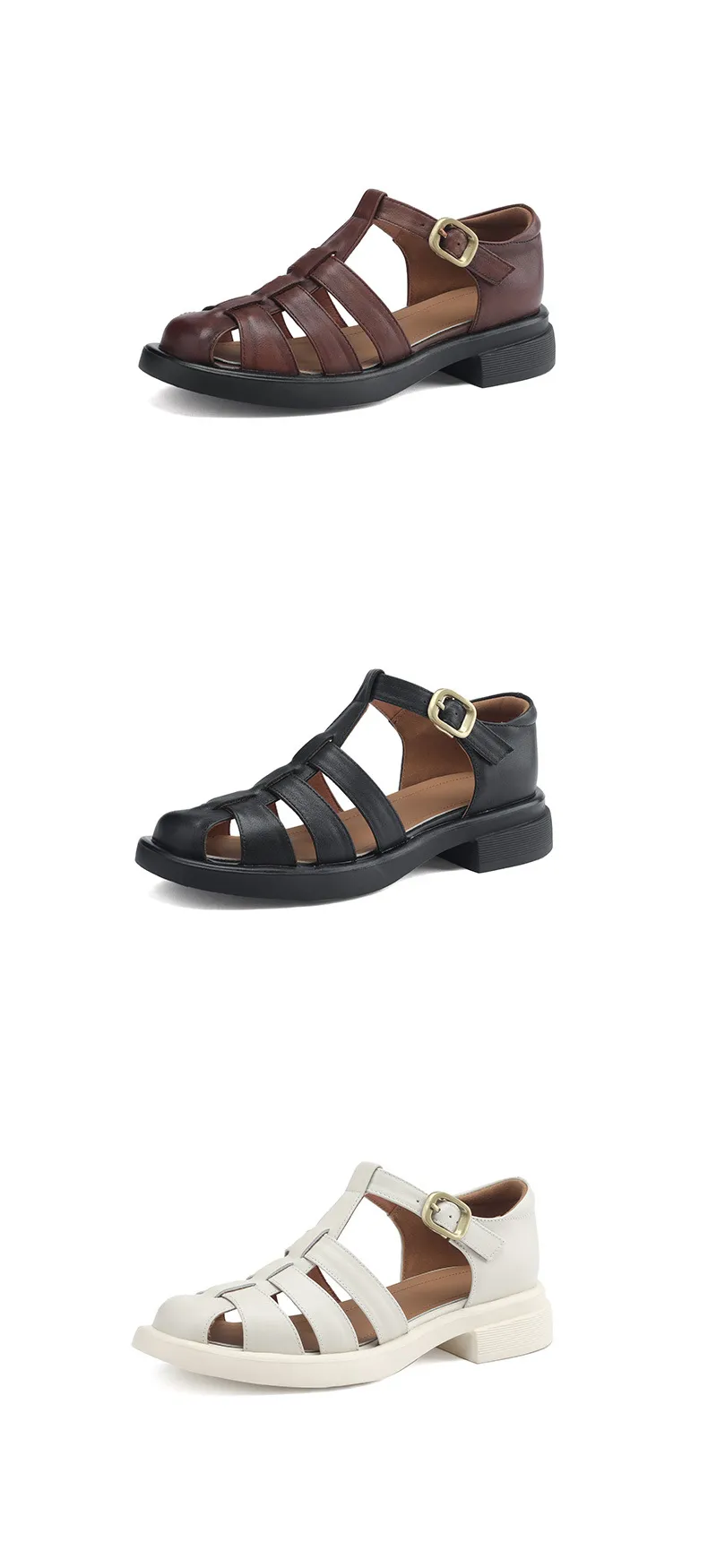 Summer retro French-style closed-toe women's shoes, plus sizes 34-39, 40, 41, 42, Roman sandals