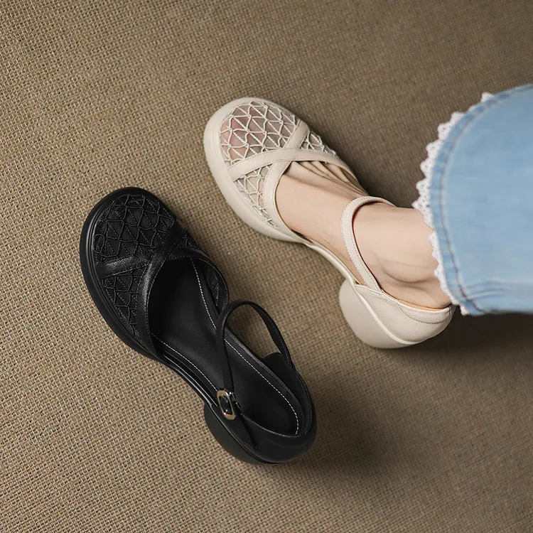 Spring/Summer Platform Chunky Heel High-Heel Buckled Sandals Sheepskin Fashion Women's Shoes 5-13d