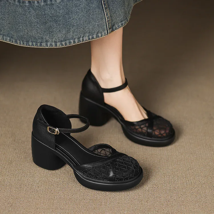 Spring/Summer Platform Chunky Heel High-Heel Buckled Sandals Sheepskin Fashion Women's Shoes 5-13d