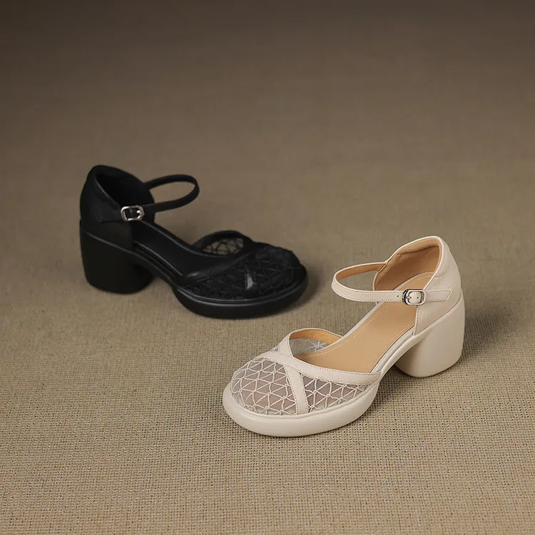 Spring/Summer Platform Chunky Heel High-Heel Buckled Sandals Sheepskin Fashion Women's Shoes 5-13d