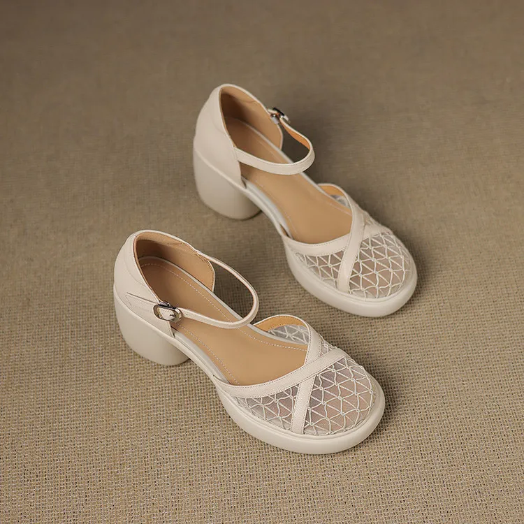 Spring/Summer Platform Chunky Heel High-Heel Buckled Sandals Sheepskin Fashion Women's Shoes 5-13d