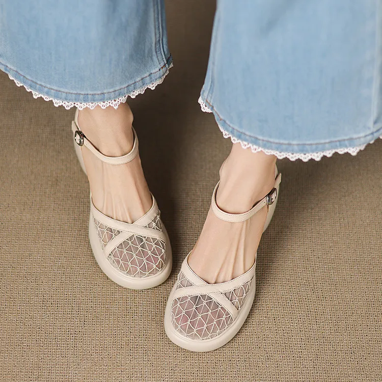 Spring/Summer Platform Chunky Heel High-Heel Buckled Sandals Sheepskin Fashion Women's Shoes 5-13d