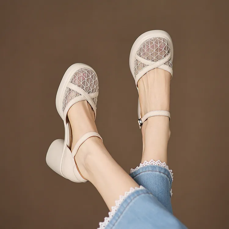 Spring/Summer Platform Chunky Heel High-Heel Buckled Sandals Sheepskin Fashion Women's Shoes 5-13d