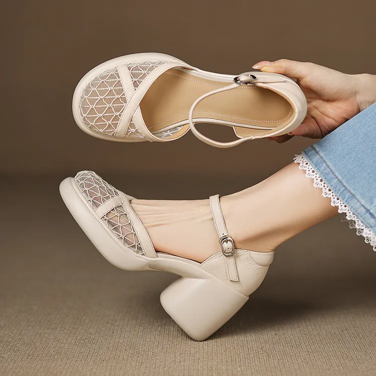 Spring/Summer Platform Chunky Heel High-Heel Buckled Sandals Sheepskin Fashion Women's Shoes 5-13d