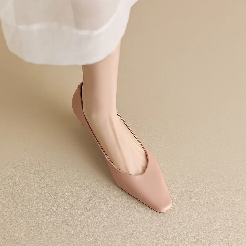 Spring and Autumn Square Toe Slip-on Sheepskin Stiletto High Heels Fashion Women's Shoes