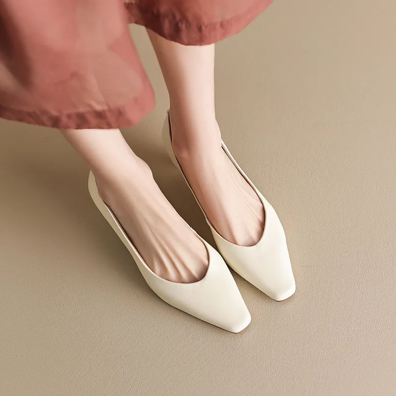 Spring and Autumn Square Toe Slip-on Sheepskin Stiletto High Heels Fashion Women's Shoes