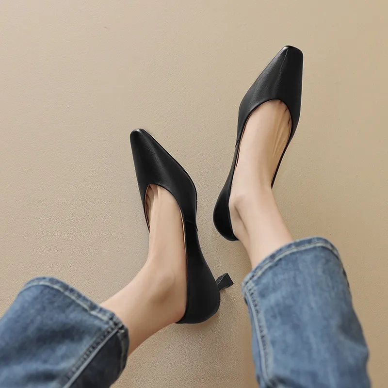 Spring and Autumn Square Toe Slip-on Sheepskin Stiletto High Heels Fashion Women's Shoes