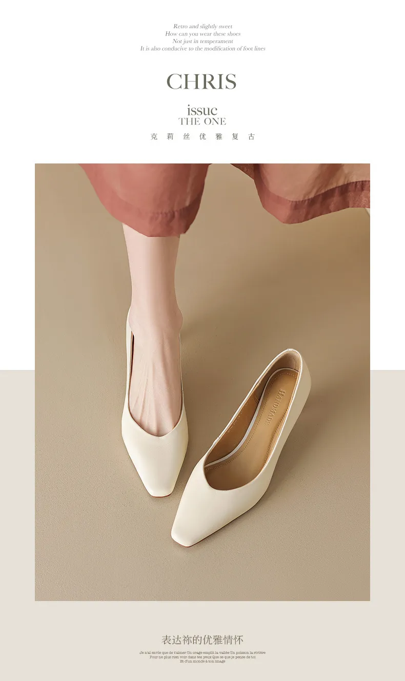 Spring and Autumn Square Toe Slip-on Sheepskin Stiletto High Heels Fashion Women's Shoes