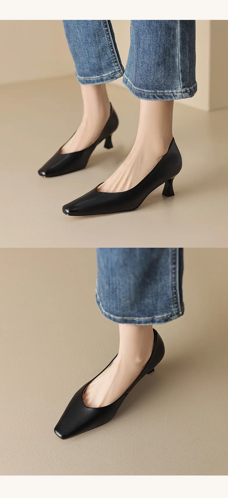Spring and Autumn Square Toe Slip-on Sheepskin Stiletto High Heels Fashion Women's Shoes