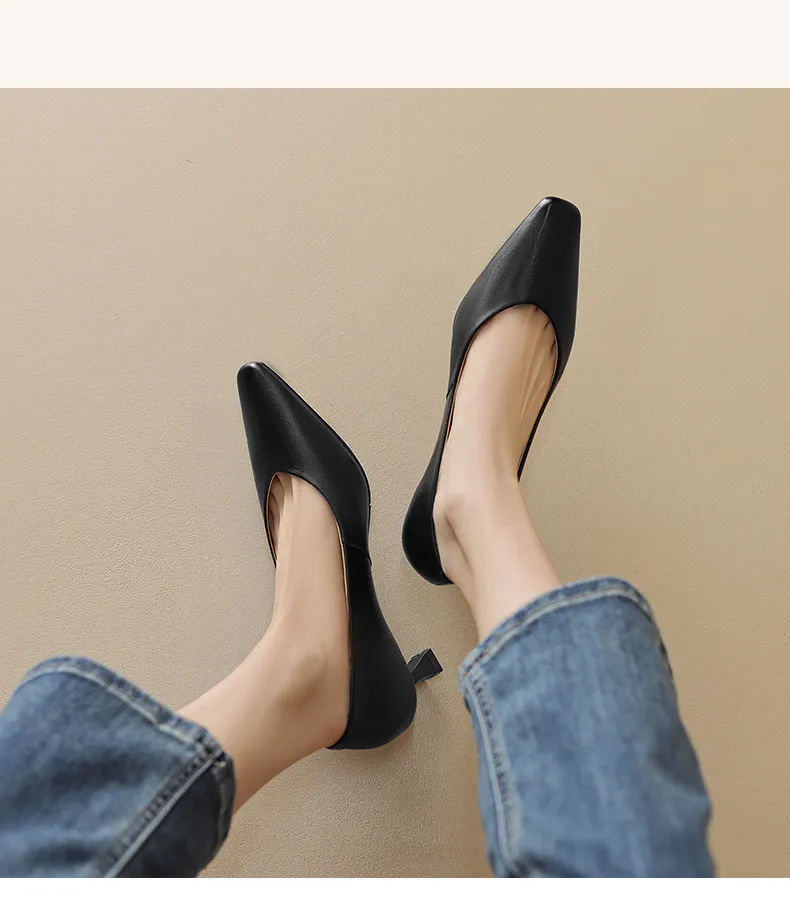Spring and Autumn Square Toe Slip-on Sheepskin Stiletto High Heels Fashion Women's Shoes