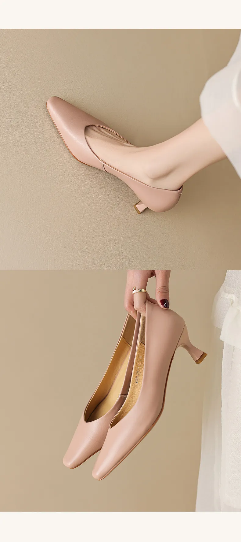 Spring and Autumn Square Toe Slip-on Sheepskin Stiletto High Heels Fashion Women's Shoes
