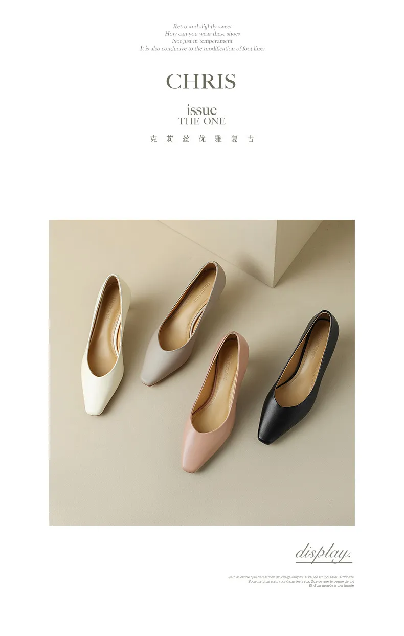 Spring and Autumn Square Toe Slip-on Sheepskin Stiletto High Heels Fashion Women's Shoes