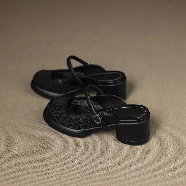 Spring/Summer Slippers, Round Toe, Thick Sole, Chunky Heel, High Heel, Sheepskin and Mesh Panel Women's Shoes, 5-13a