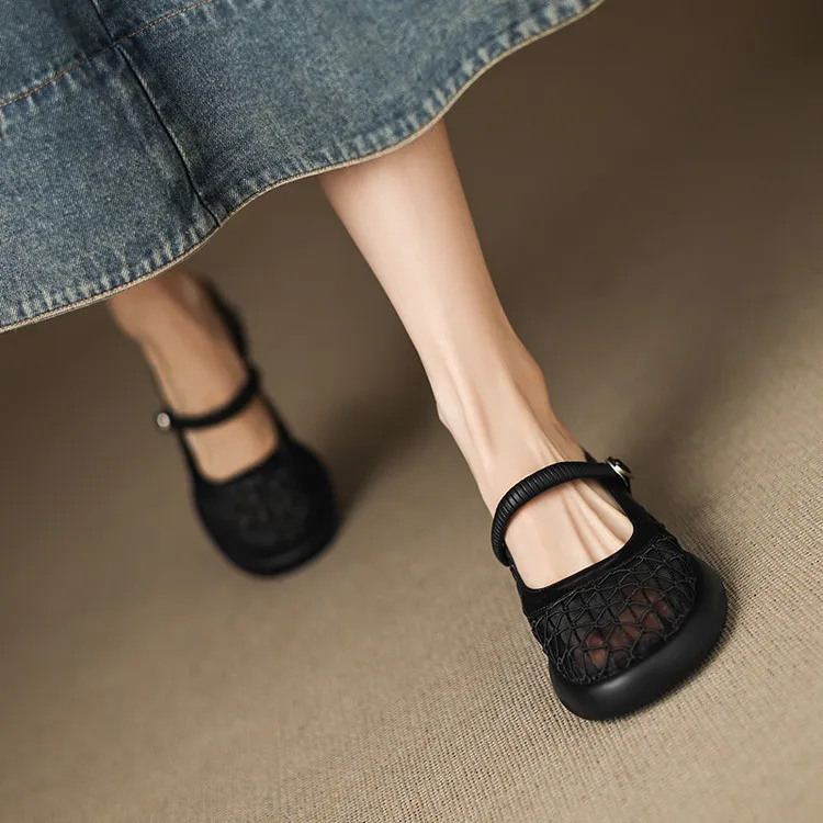Spring/Summer Slippers, Round Toe, Thick Sole, Chunky Heel, High Heel, Sheepskin and Mesh Panel Women's Shoes, 5-13a