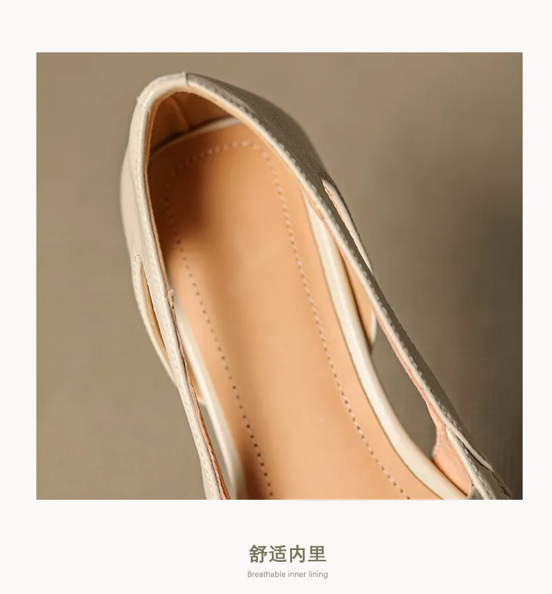 Spring/Summer Square-Toe Flats with Buckle, Hollowed-Out Sheepskin, Chunky Heel, Fashion Women's Shoes, 5-13k