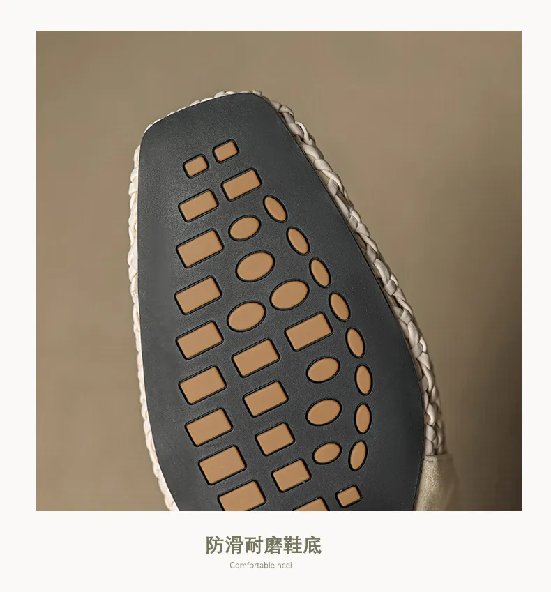 Spring/Summer Square-Toe Flats with Buckle, Hollowed-Out Sheepskin, Chunky Heel, Fashion Women's Shoes, 5-13k