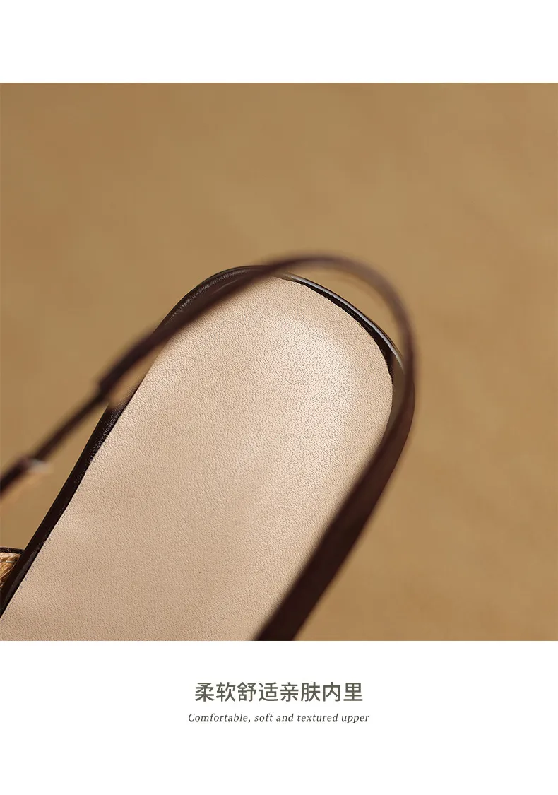 Secret Text Summer High-Heeled Top-Grain Cowhide Closed Toe Open Back Single Buckle Retro Sandals
