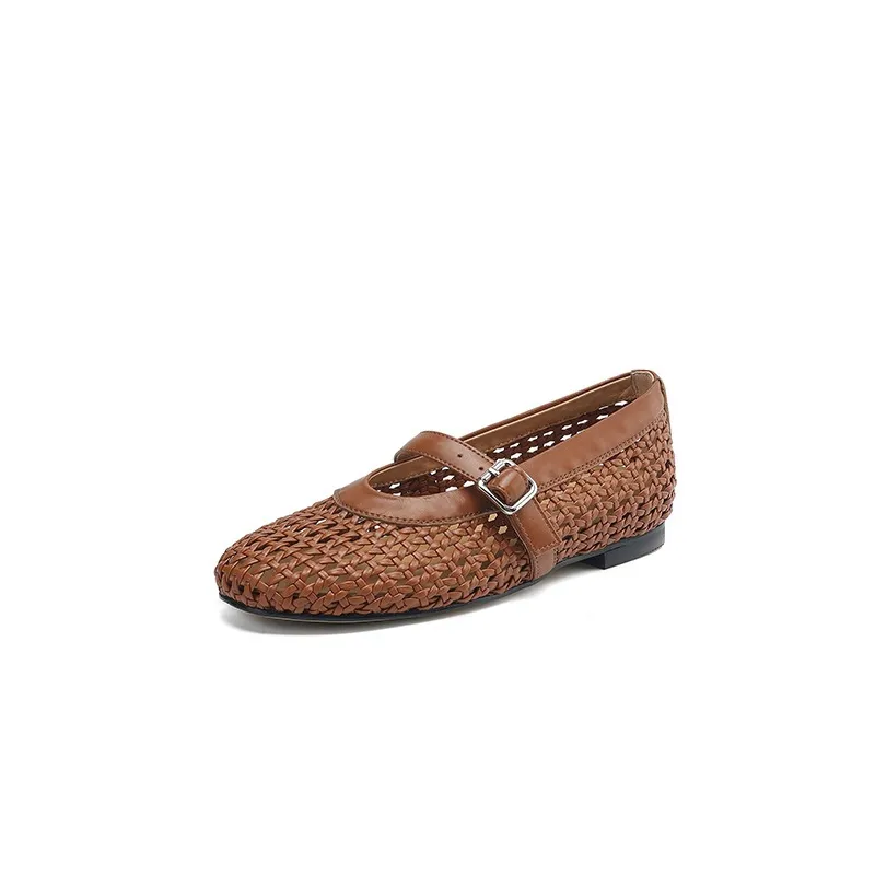 Woven women's shoes with one-strap openwork dance shoes, fashionable sandals, flat ballet flats