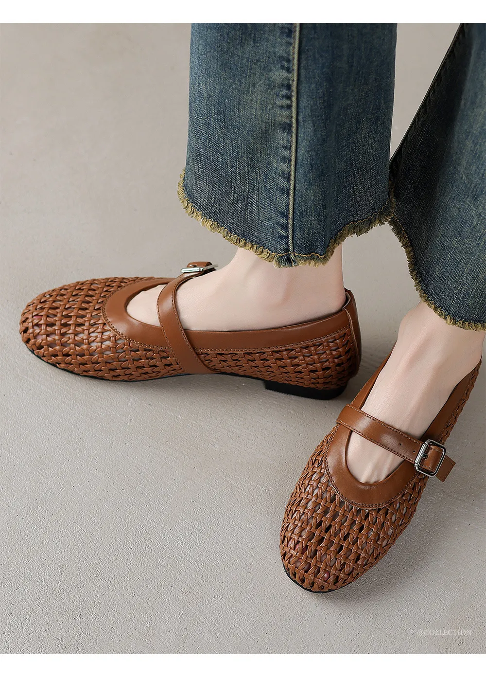 Woven women's shoes with one-strap openwork dance shoes, fashionable sandals, flat ballet flats