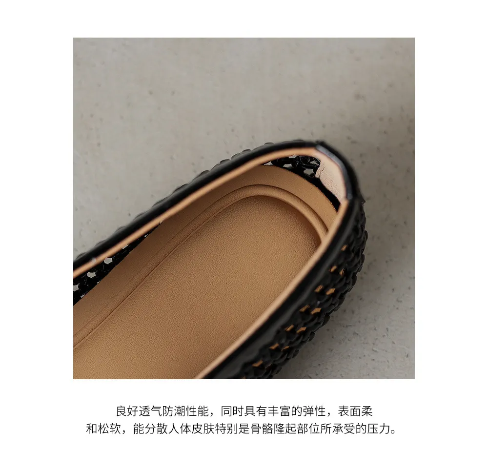 Woven women's shoes with one-strap openwork dance shoes, fashionable sandals, flat ballet flats